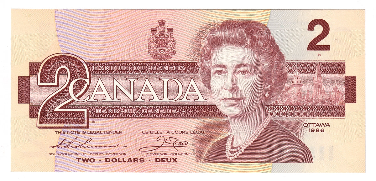 BC-55b 1986 Canada $2 Thiessen-Crow, AUZ, Uncirculated (MS60)