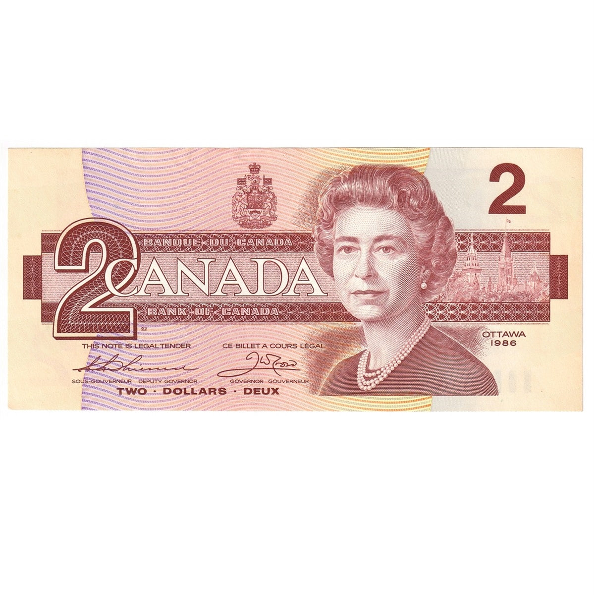 BC-55b 1986 Canada $2 Thiessen-Crow, BBC, AU-UNC (AU55)