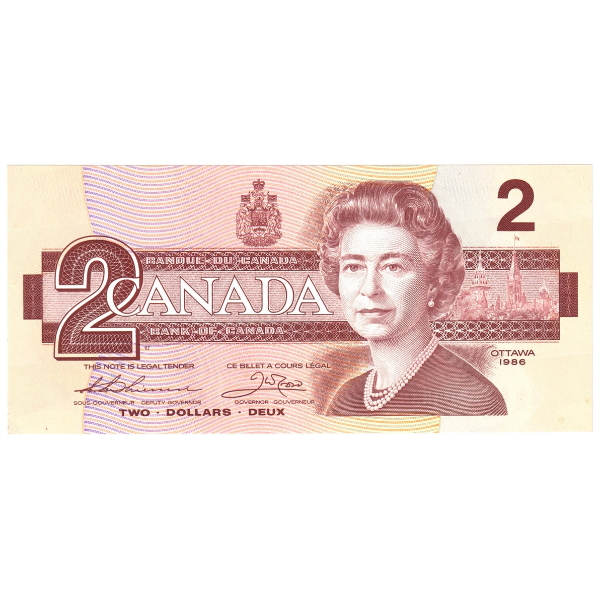 BC-55b 1986 Canada $2 Thiessen-Crow, BBD, AU-UNC (AU55)