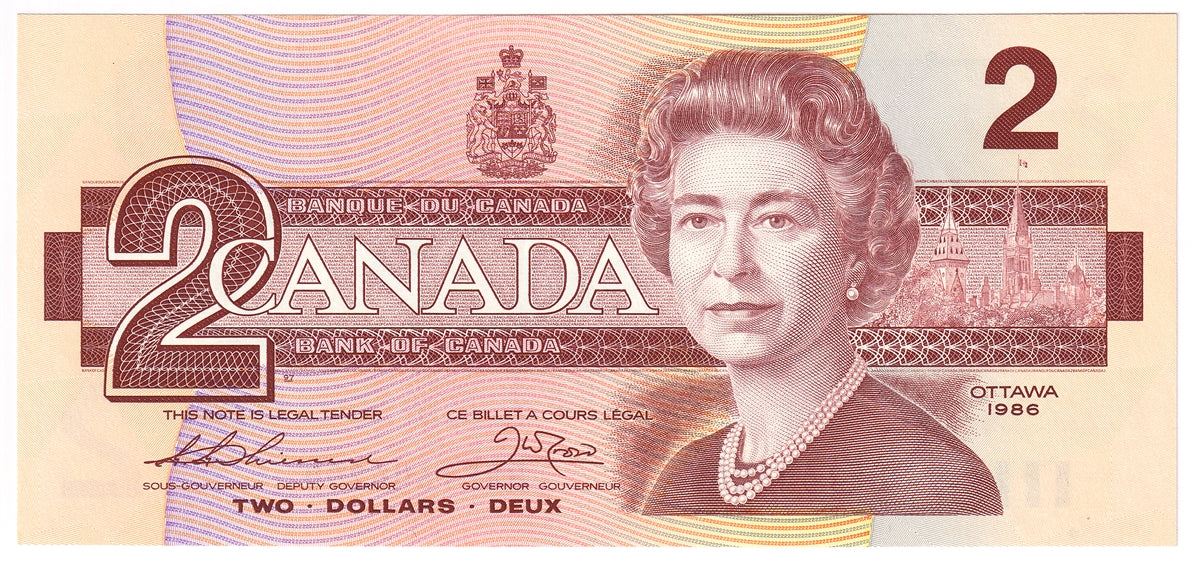 BC-55b 1986 Canada $2 Thiessen-Crow, BBE, Uncirculated (MS60)