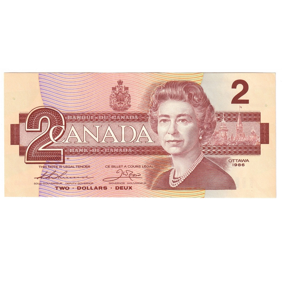 BC-55b 1986 Canada $2 Thiessen-Crow, BBH, Almost Uncirculated (AU50)