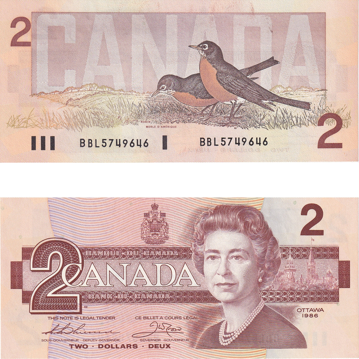 BC-55b 1986 Canada $2 Thiessen-Crow, BBL, Uncirculated (MS60)