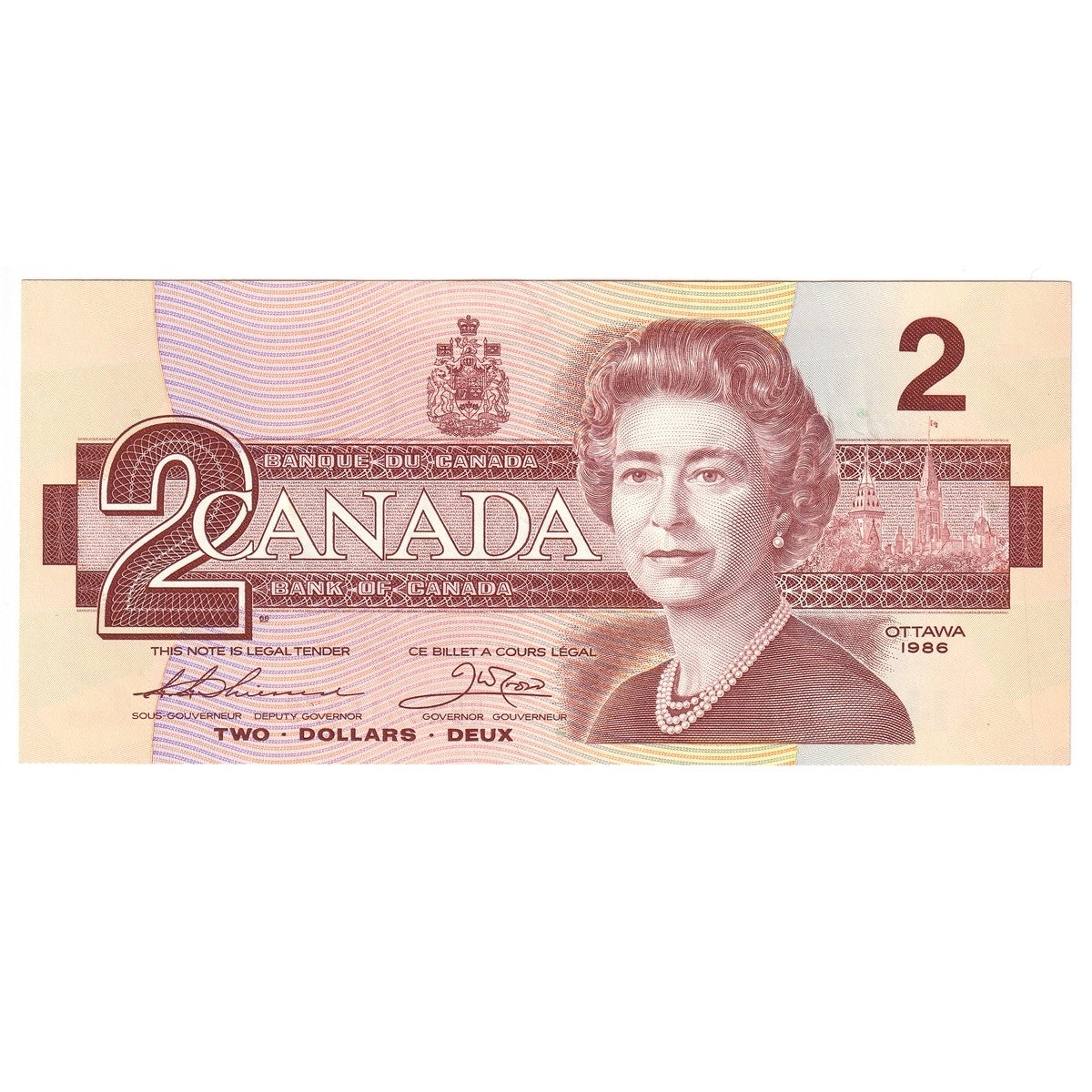 BC-55b 1986 Canada $2 Thiessen-Crow, BBR, Almost Uncirculated (AU50)
