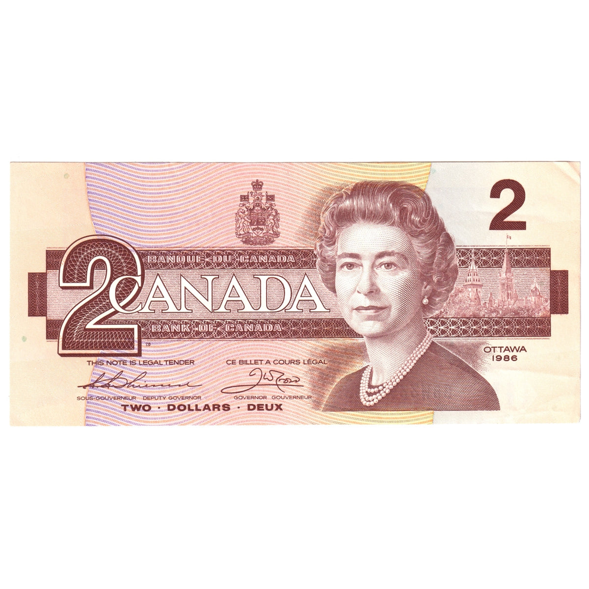 BC-55b 1986 Canada $2 Thiessen-Crow, BBW, Almost Uncirculated (AU50)