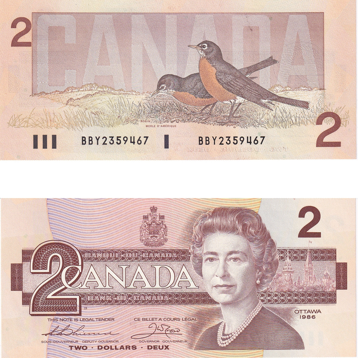 BC-55b 1986 Canada $2 Thiessen-Crow, BBY, Choice Uncirculated (CUNC63)