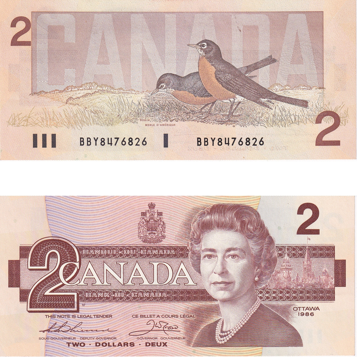 BC-55b 1986 Canada $2 Thiessen-Crow, BBY, Uncirculated (MS60)