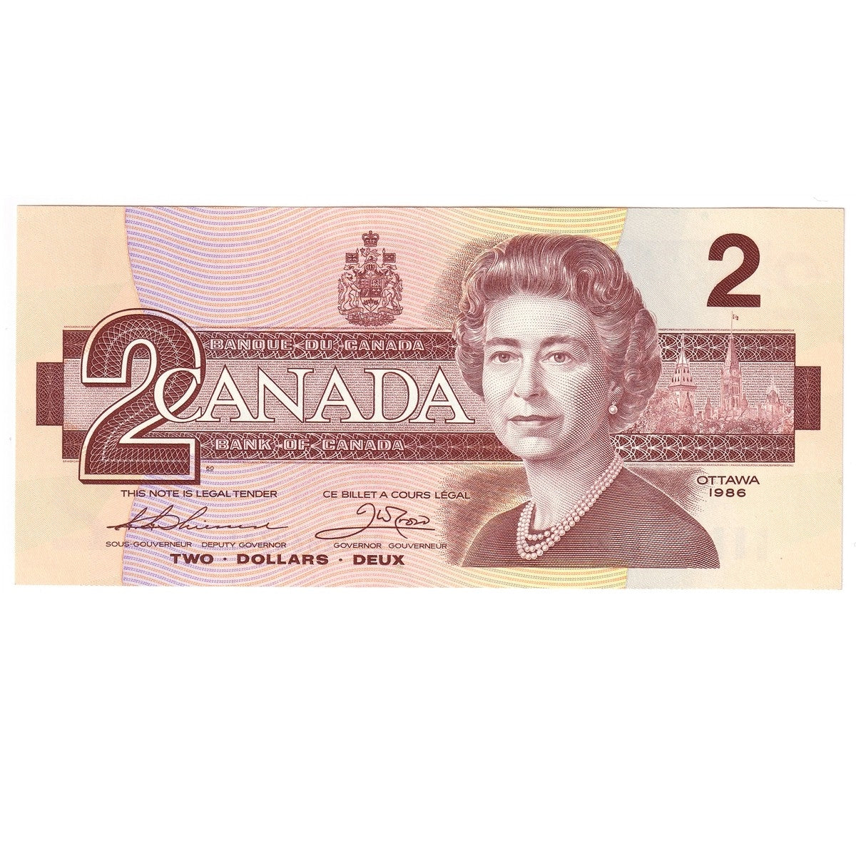 BC-55b 1986 Canada $2 Thiessen-Crow, BBZ, Uncirculated (MS60)