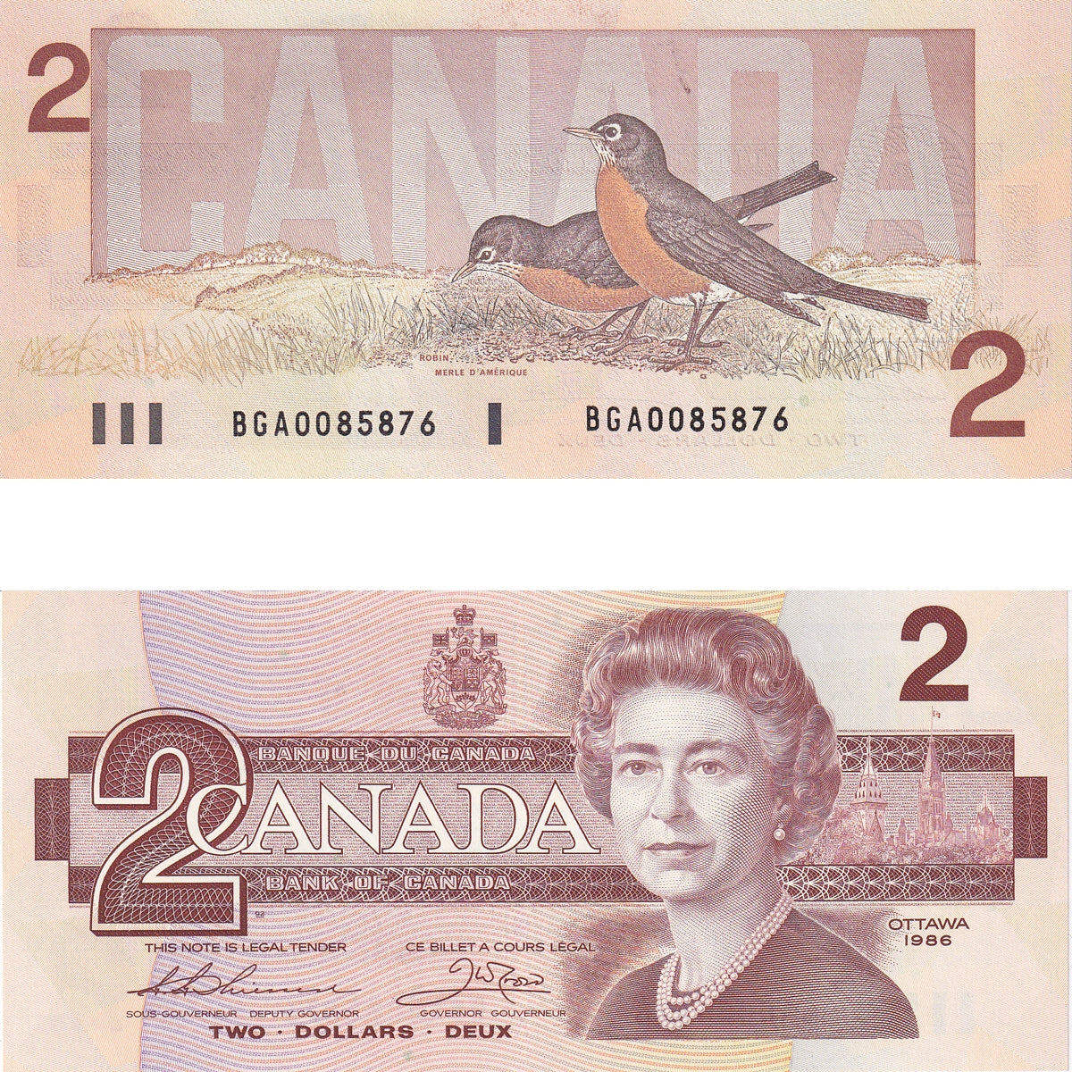 BC-55b 1986 Canada $2 Thiessen-Crow, BGA, Uncirculated (MS60)