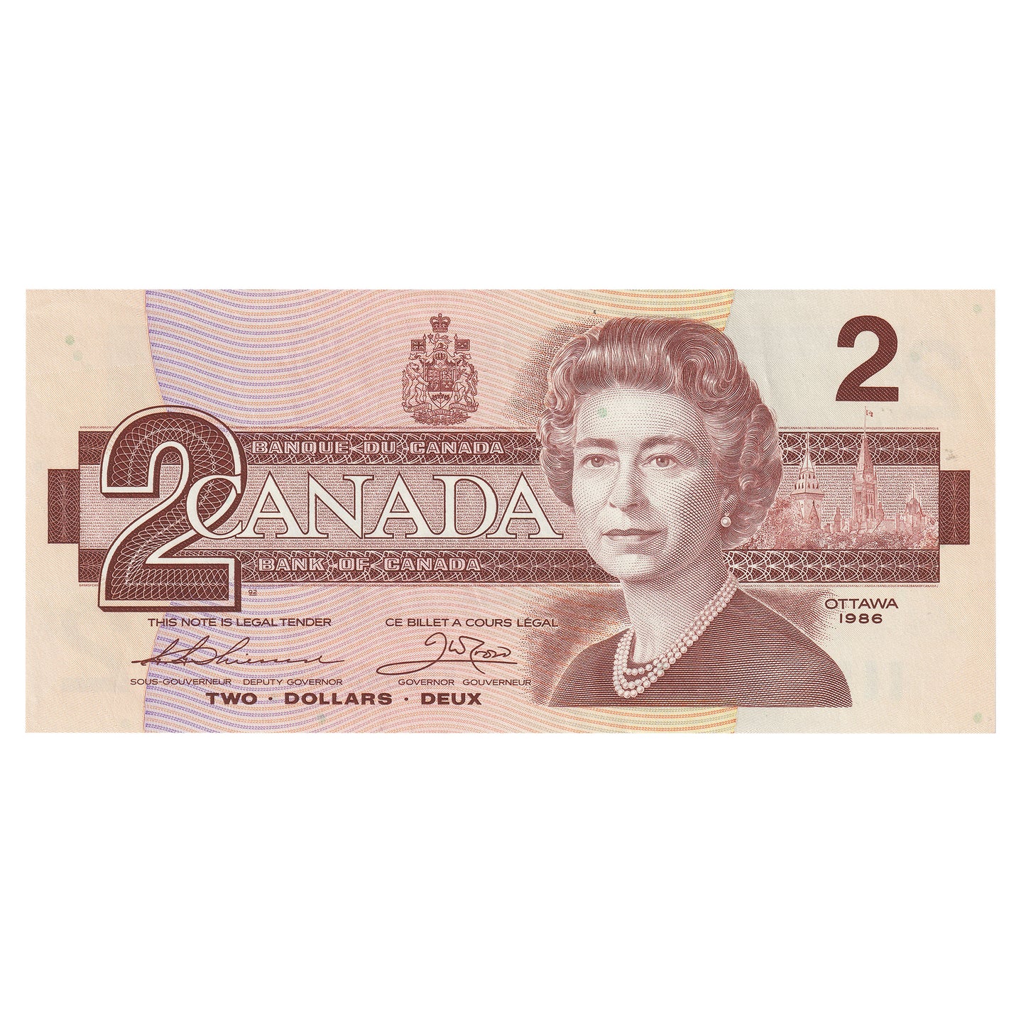BC-55b 1986 Canada $2 Thiessen-Crow, BGC, Almost Uncirculated (AU50)