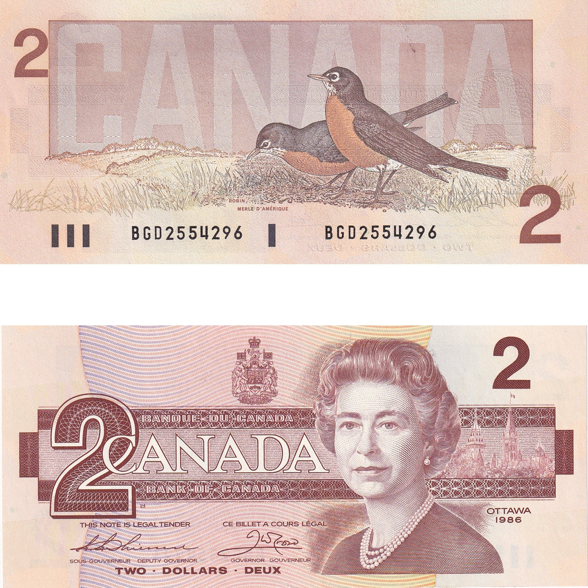 BC-55b 1986 Canada $2 Thiessen-Crow, BGD, Uncirculated (MS60)