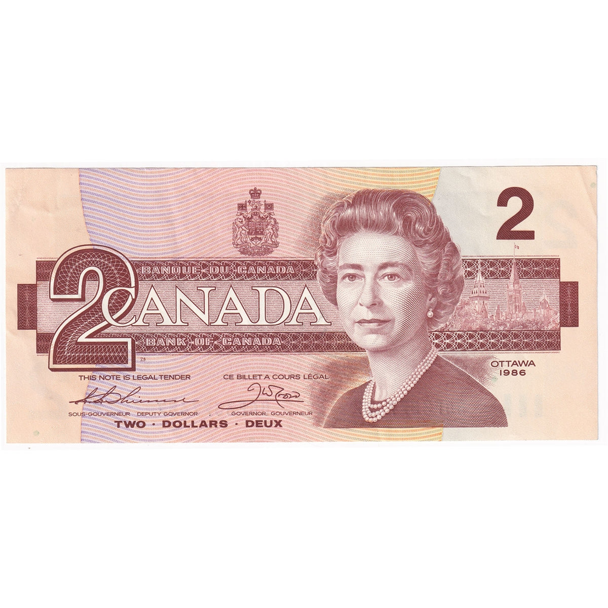 BC-55b 1986 Canada $2 Thiessen-Crow, BGF, Almost Uncirculated (AU50)