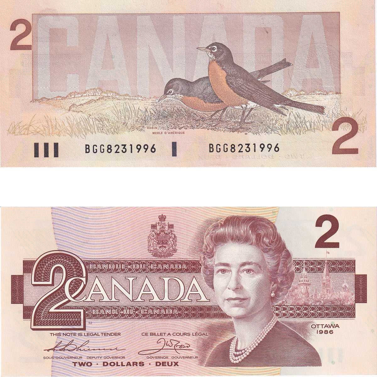 BC-55b 1986 Canada $2 Thiessen-Crow, BGG, Uncirculated (MS60)