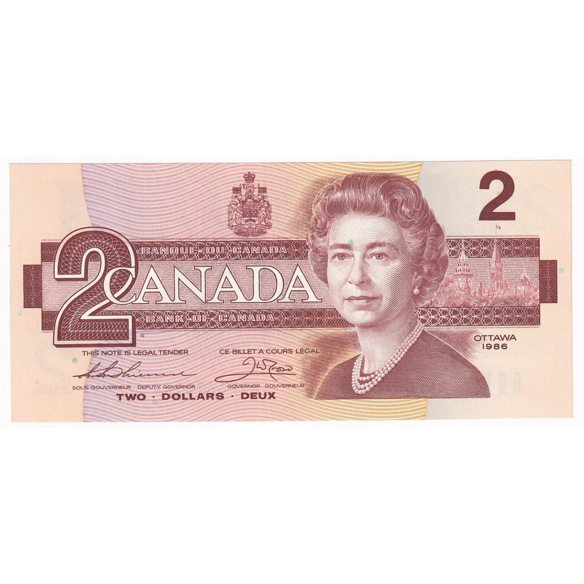 BC-55b 1986 Canada $2 Thiessen-Crow, BGP, Almost Uncirculated (AU50)