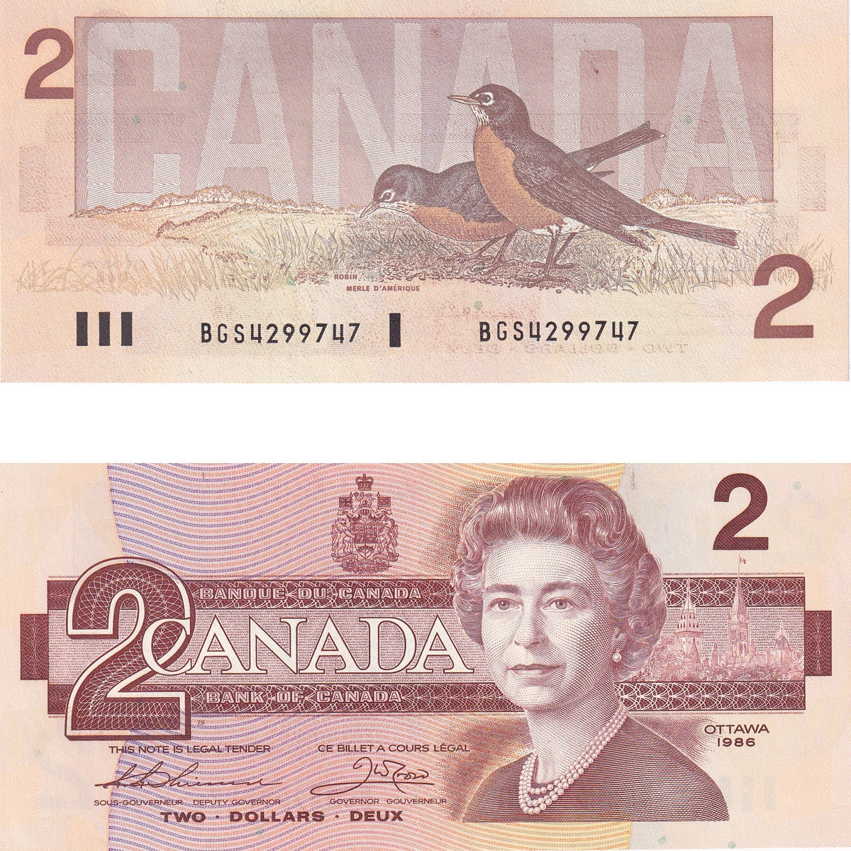 BC-55b 1986 Canada $2 Thiessen-Crow, BGS, Choice Uncirculated (CUNC63)