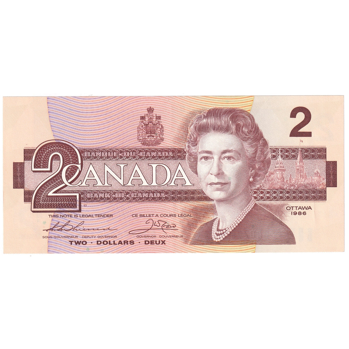 BC-55b 1986 Canada $2 Thiessen-Crow, BGU, Almost Uncirculated (AU50)