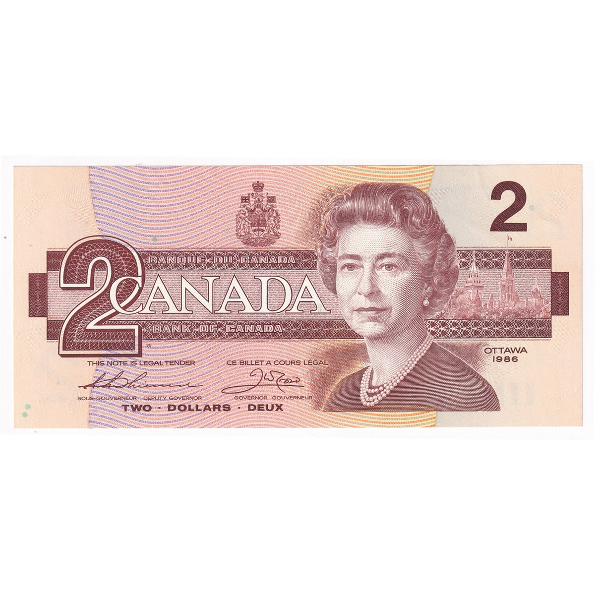 BC-55b 1986 Canada $2 Thiessen-Crow, BGU, AU-UNC