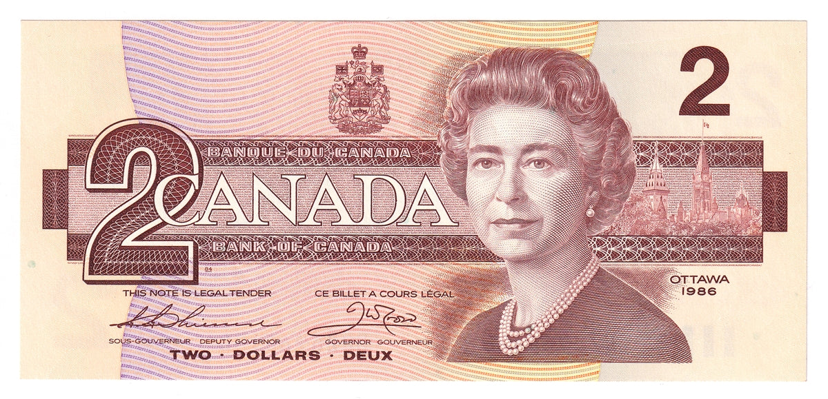 BC-55b 1986 Canada $2 Thiessen-Crow, BGZ, Choice Uncirculated (CUNC63)
