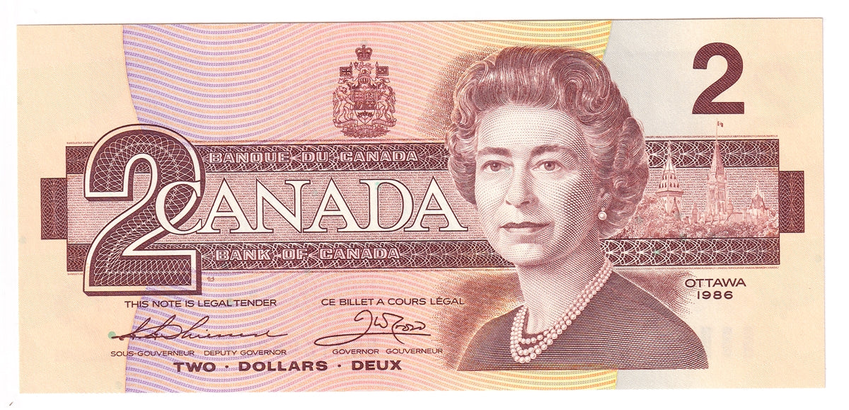 BC-55b 1986 Canada $2 Thiessen-Crow, BRM, Choice Uncirculated (CUNC63)