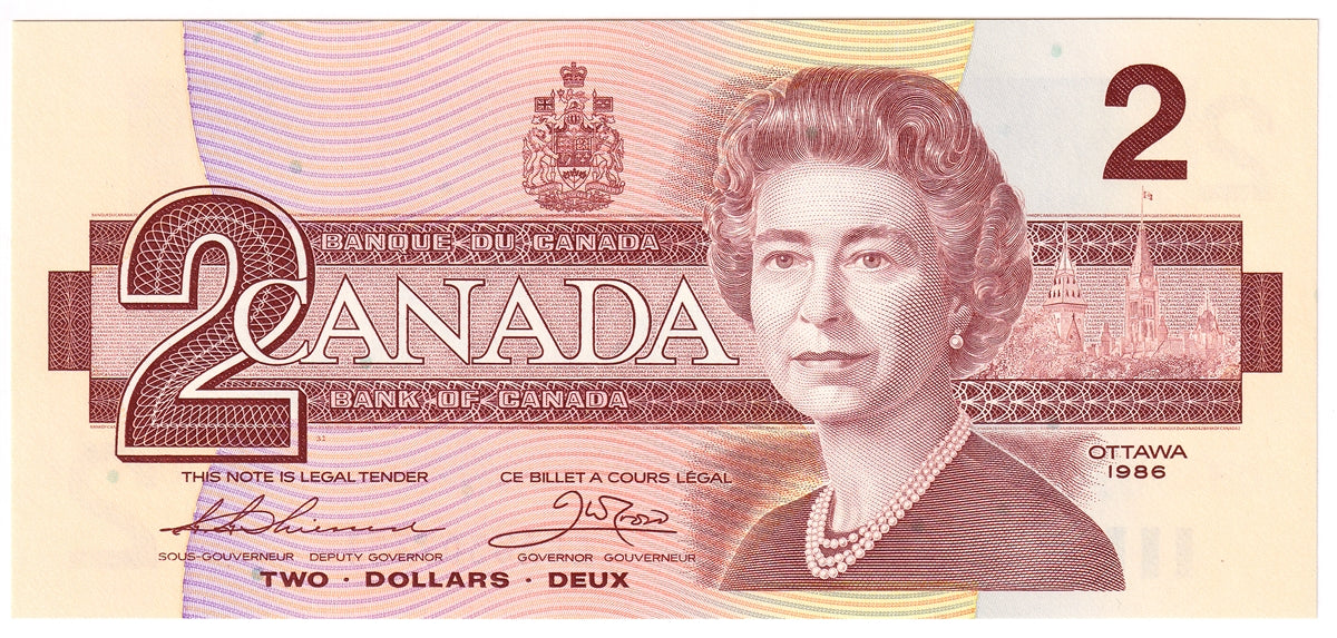 BC-55b-i 1986 Canada $2 Thiessen-Crow, EGA, Choice Uncirculated (CUNC63)