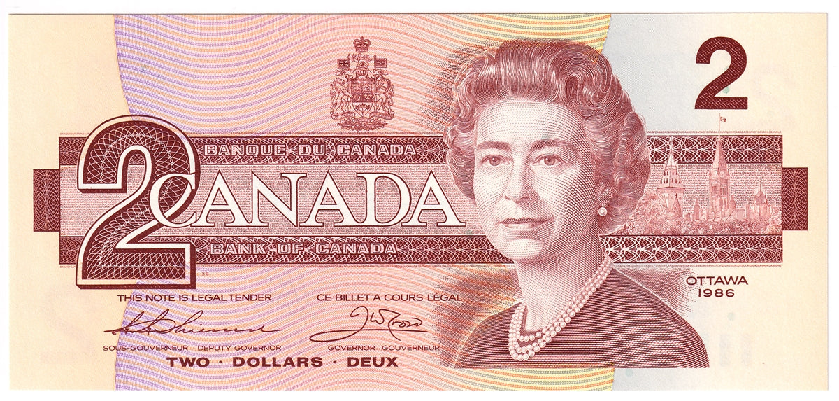 BC-55b-i 1986 Canada $2 Thiessen-Crow, EGM, Choice Uncirculated (CUNC63)