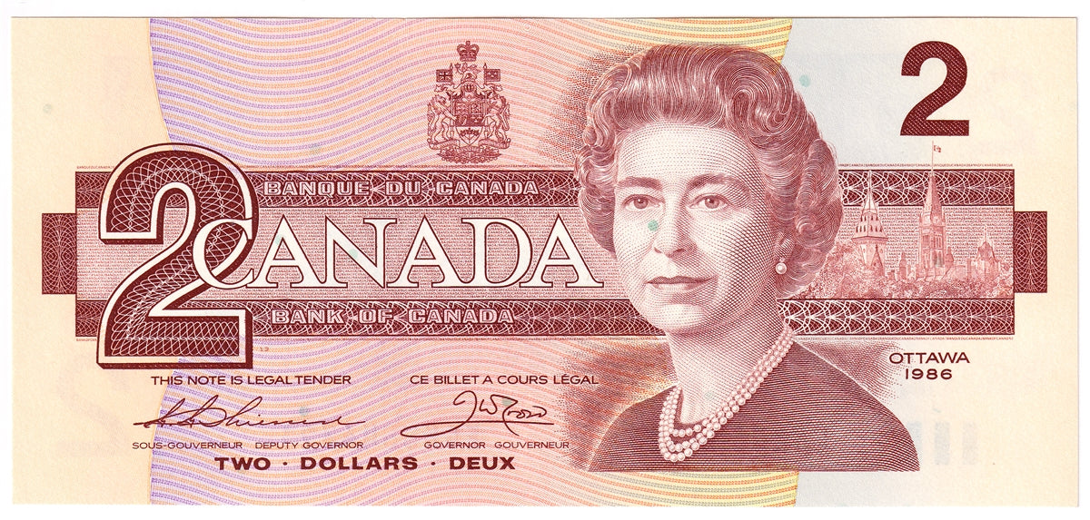 BC-55b-i 1986 Canada $2 Thiessen-Crow, EGN, Choice Uncirculated (CUNC63)