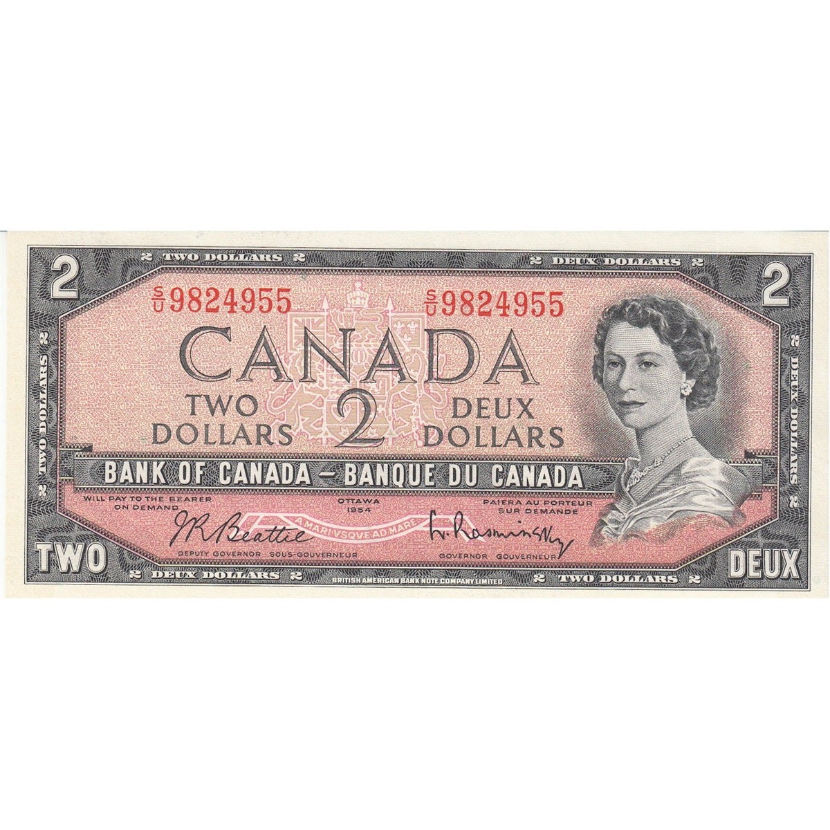 BC-38b 1954 Canada $2 Beattie-Rasminsky, S/U, EF-AU