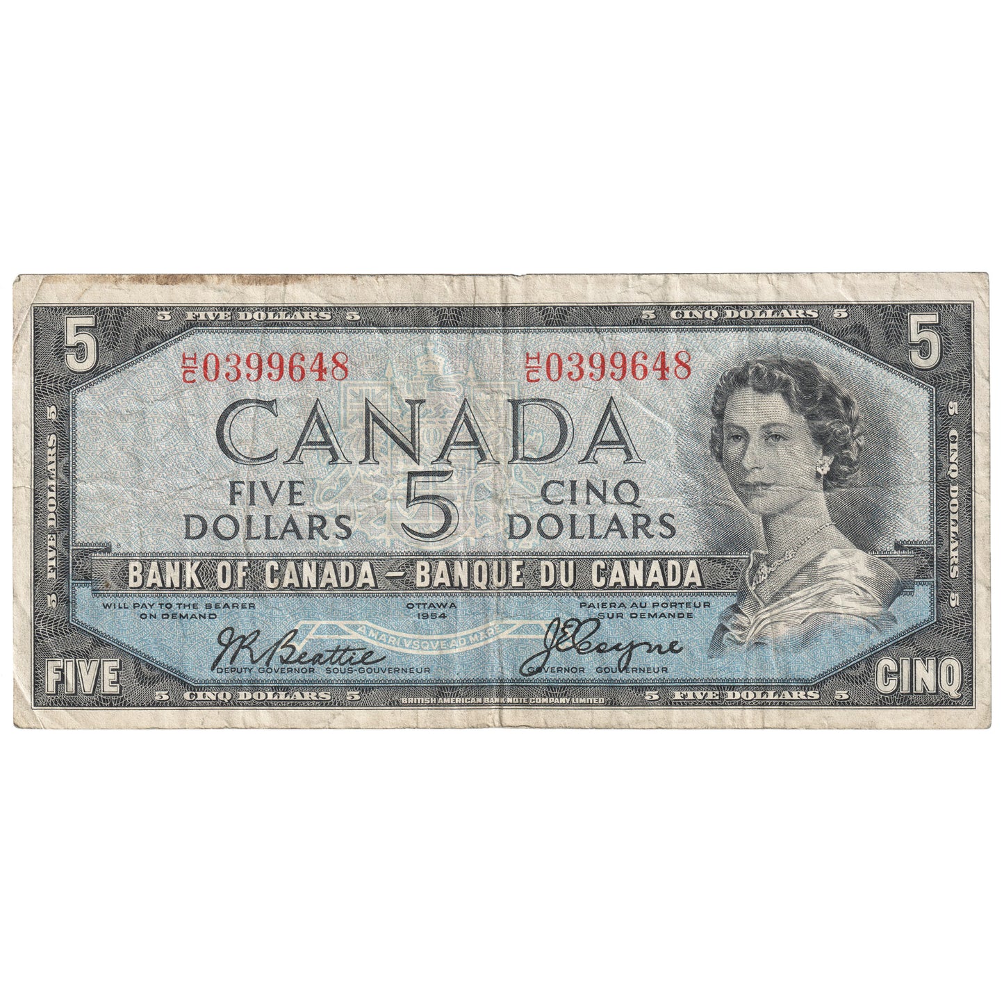 BC-31b 1954 Canada $5 Beattie-Coyne, Devil's Face, H/C, F-VF