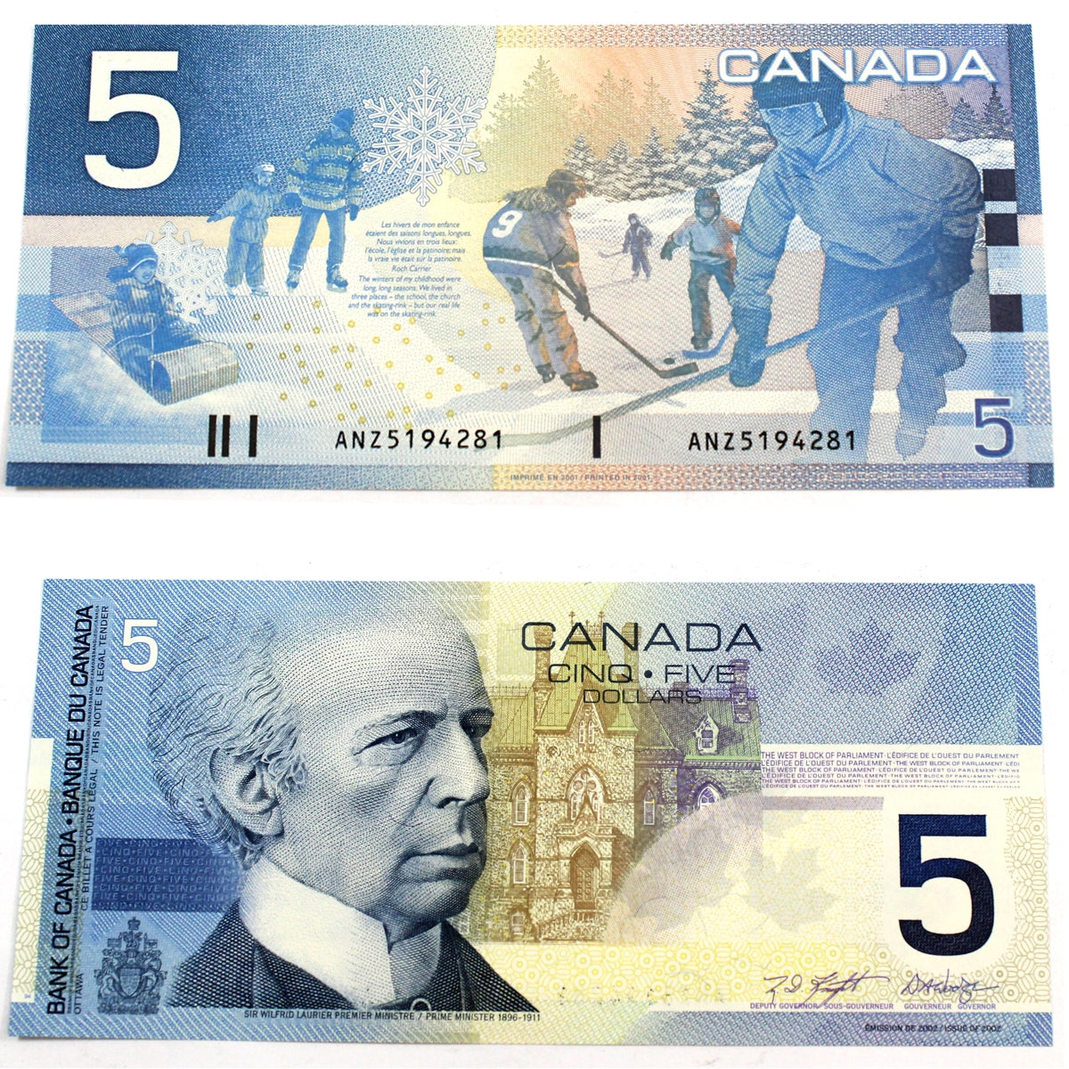 BC-62a 2001 Canada $5 Knight-Dodge, ANZ, Choice Uncirculated (CUNC63)