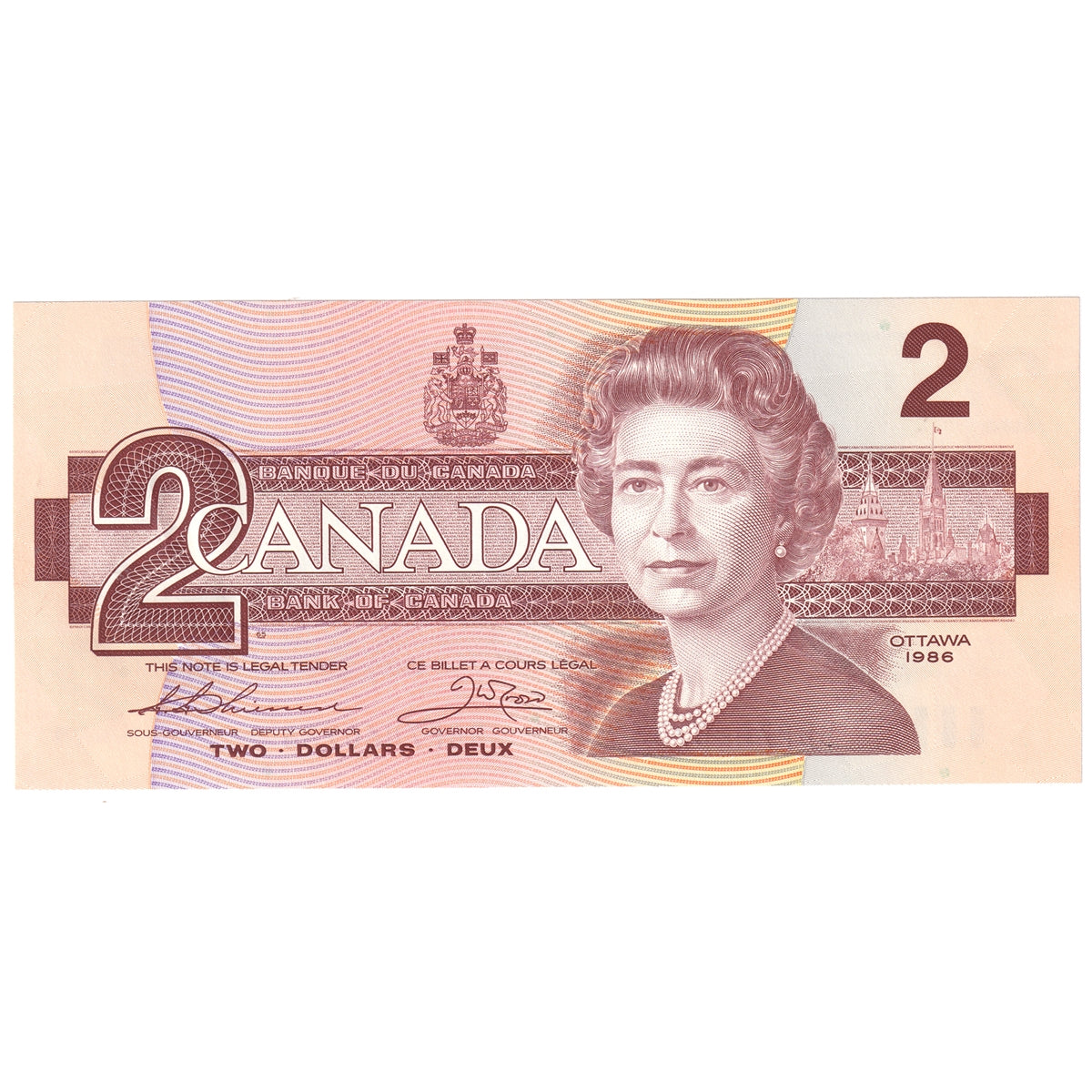 BC-55b 1986 Canada $2 Thiessen-Crow, Small BBP, Choice Uncirculated (CUNC63)