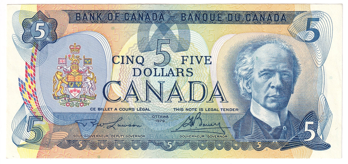 BC-53a 1979 Canada $5 Lawson-Bouey, Almost Uncirculated (AU50)