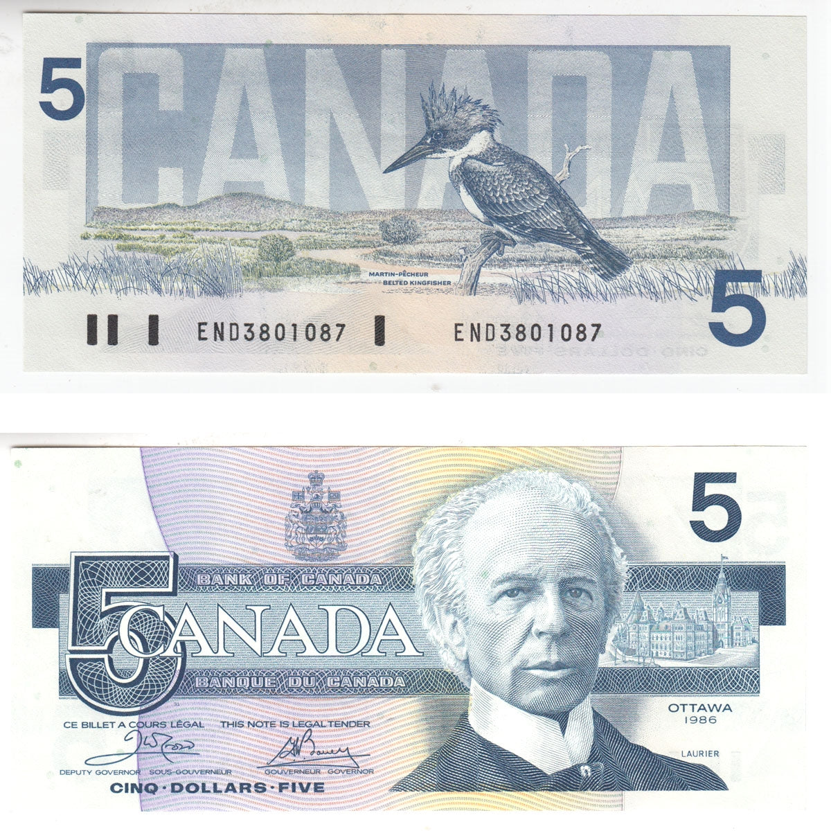 BC-56a 1986 Canada $5 Crow-Bouey, END, AU-UNC