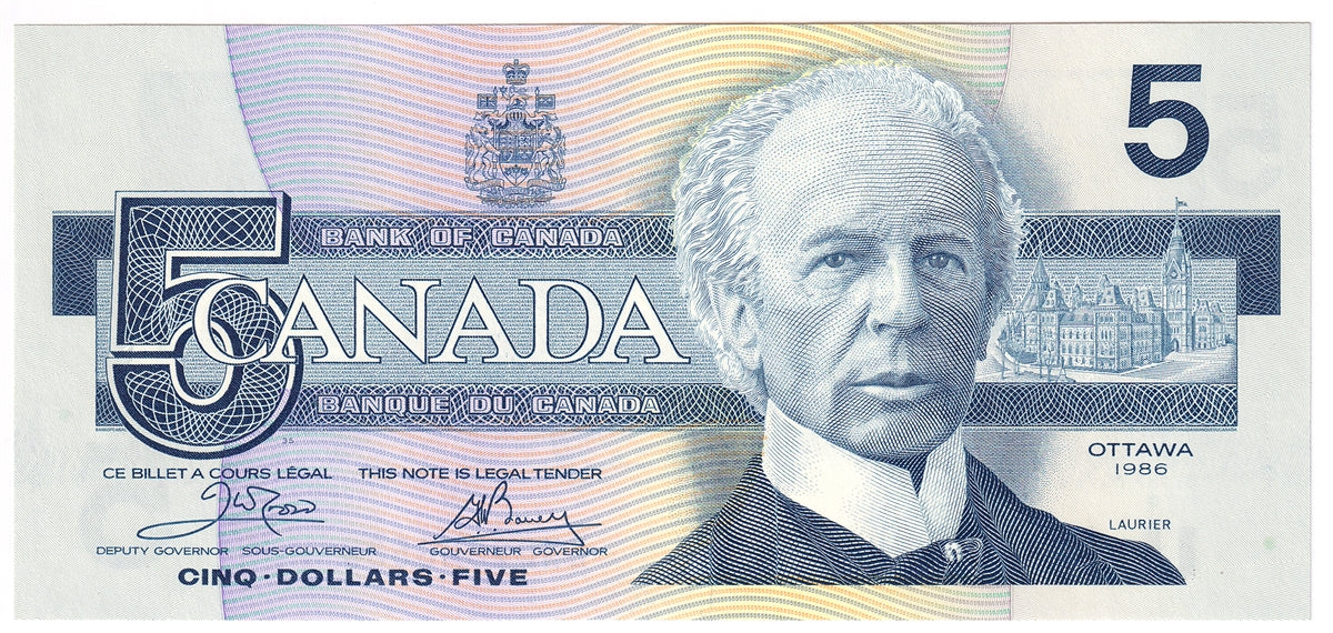 BC-56a 1986 Canada $5 Crow-Bouey, END, CUNC