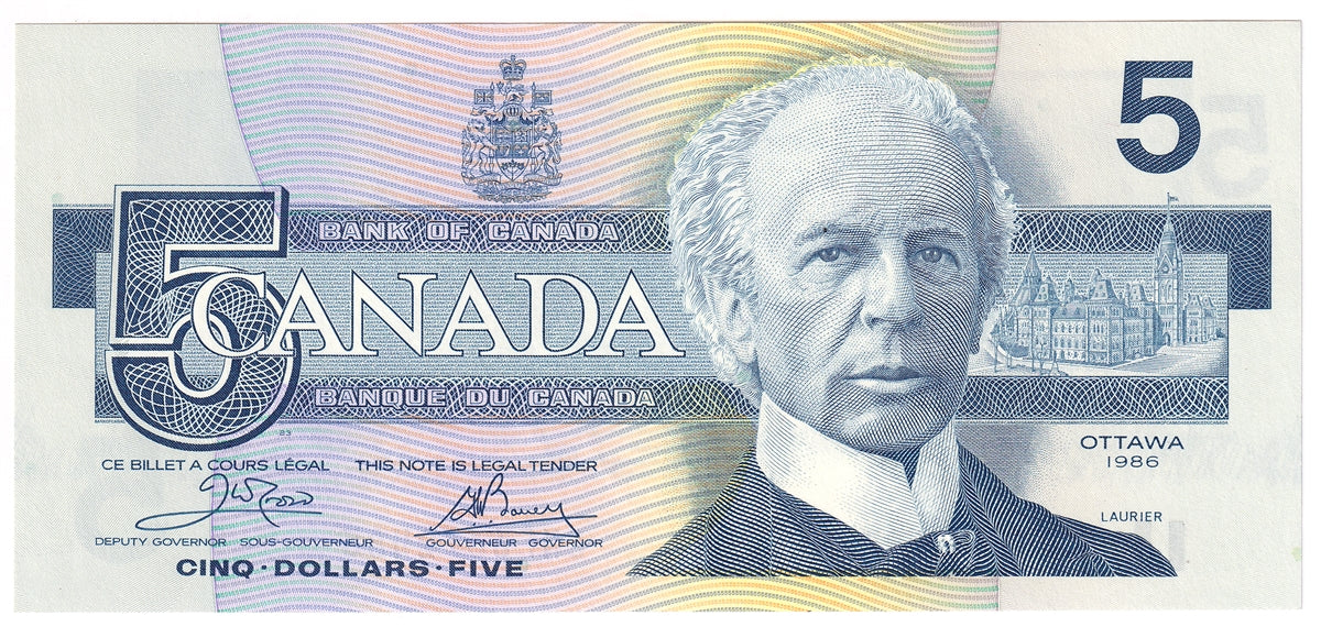 BC-56a 1986 Canada $5 Crow-Bouey, ENF, AU-UNC