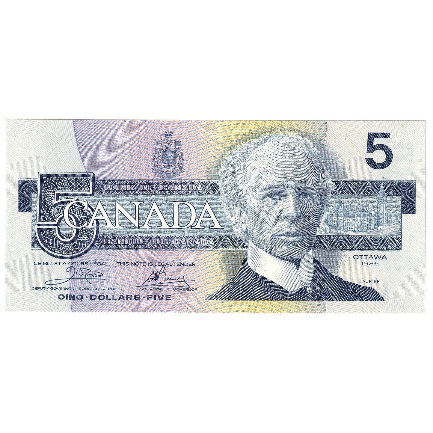 BC-56a 1986 Canada $5 Crow-Bouey, ENH, AU-UNC