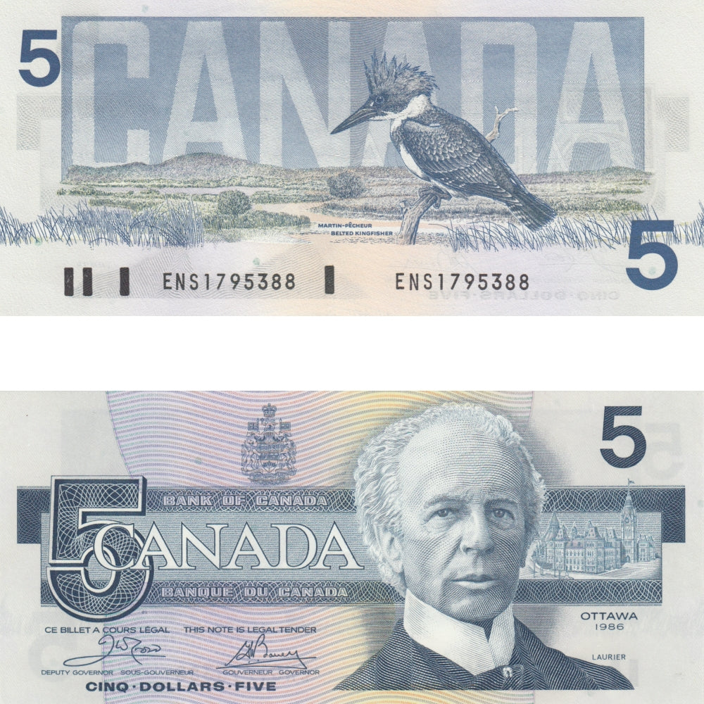 BC-56a 1986 Canada $5 Crow-Bouey, ENS, Uncirculated (MS60)