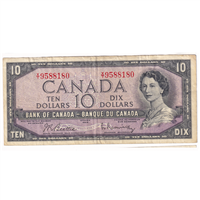 BC-40b 1954 Canada $10 Beattie-Rasminsky, X/T, F-VF (F15)