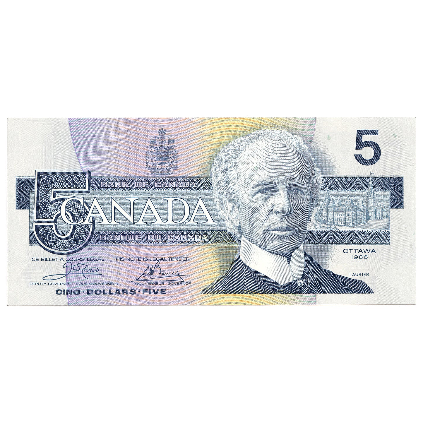 BC-56a 1986 Canada $5 Crow-Bouey, EOB, Uncirculated (MS60)