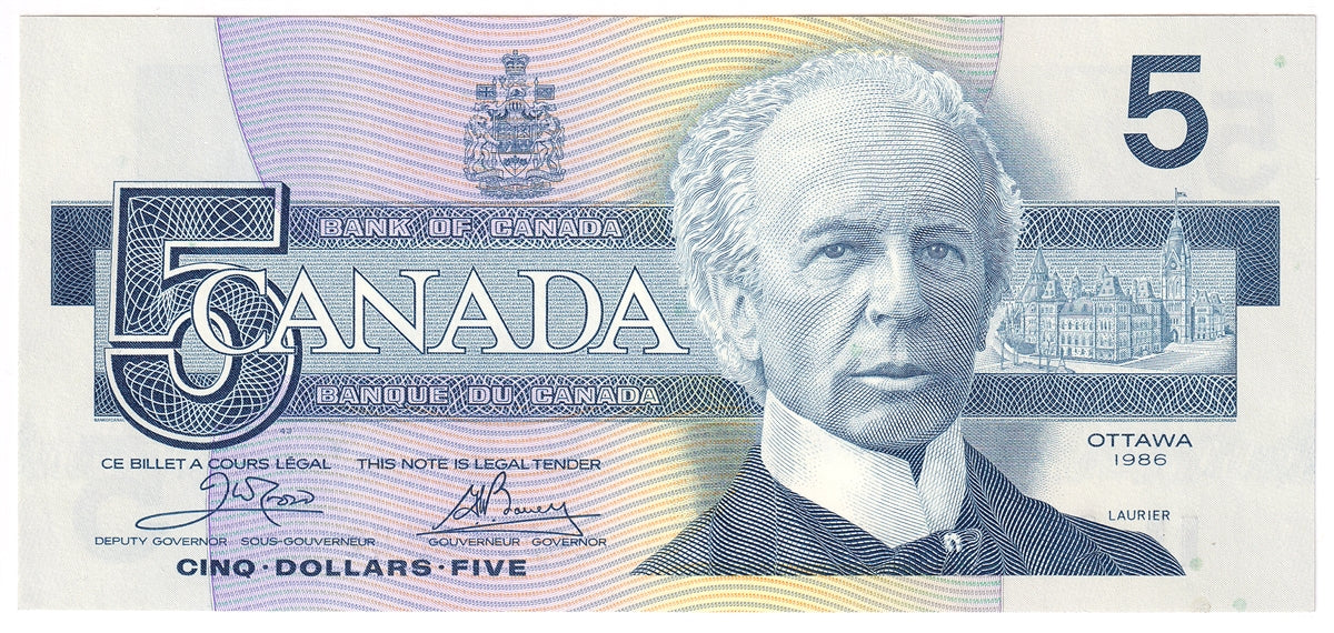 BC-56a 1986 Canada $5 Crow-Bouey, EOD, Choice Uncirculated (CUNC63)