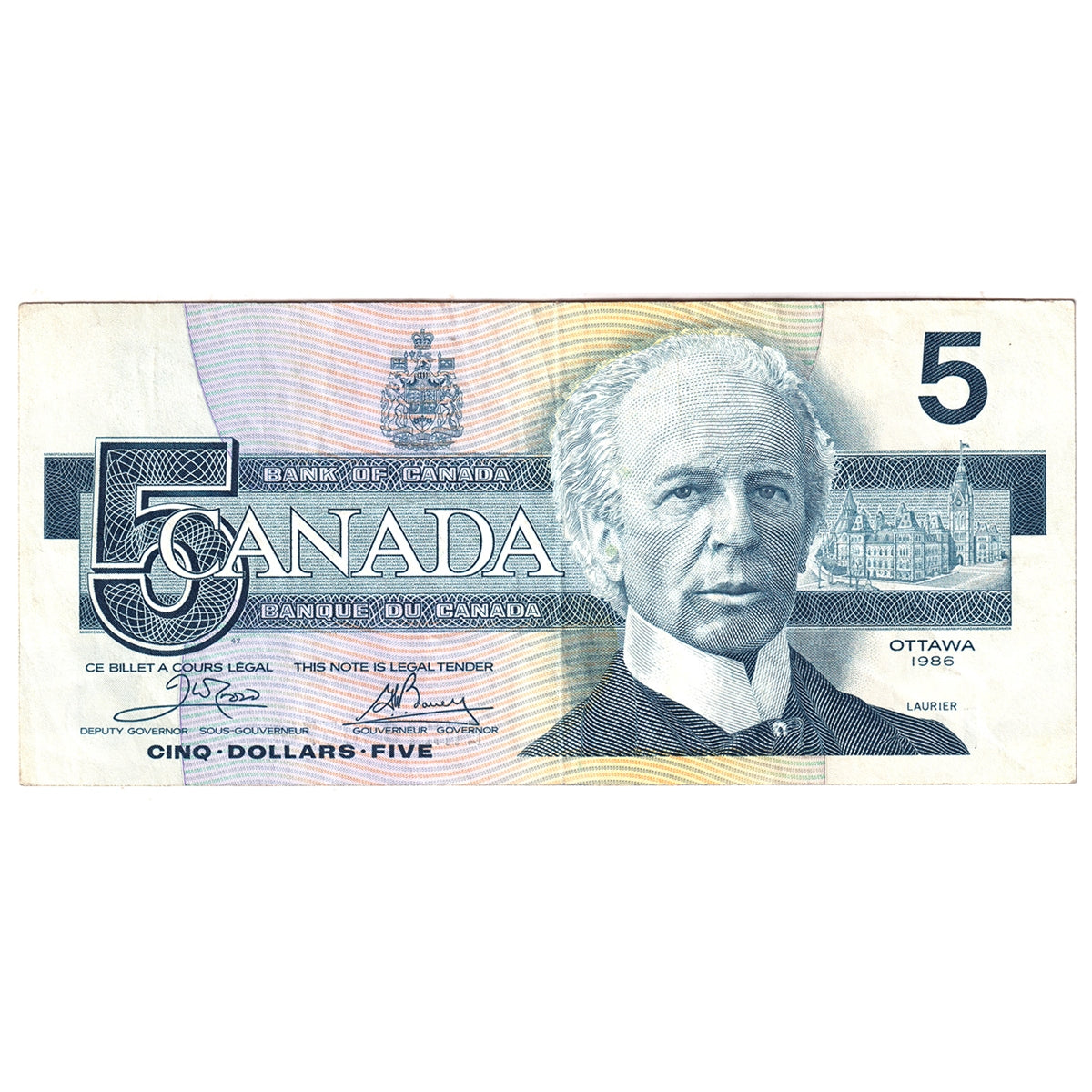 BC-56aA 1986 Canada $5 Crow-Bouey, ENX, Yellow Back Position Number, VF