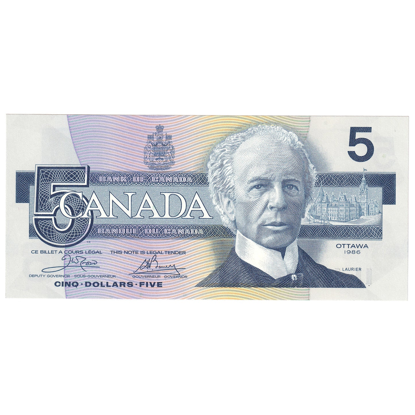 BC-56a-i 1986 Canada $5 Crow-Bouey, EOT, Choice Uncirculated (CUNC63)