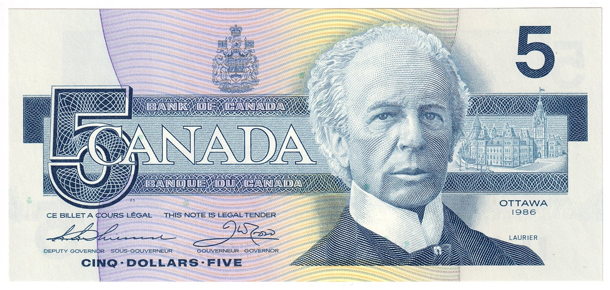 BC-56b 1986 Canada $5 Thiessen-Crow, FPM, CUNC