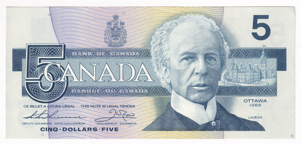BC-56b 1986 Canada $5 Thiessen-Crow, FPN, AU-UNC