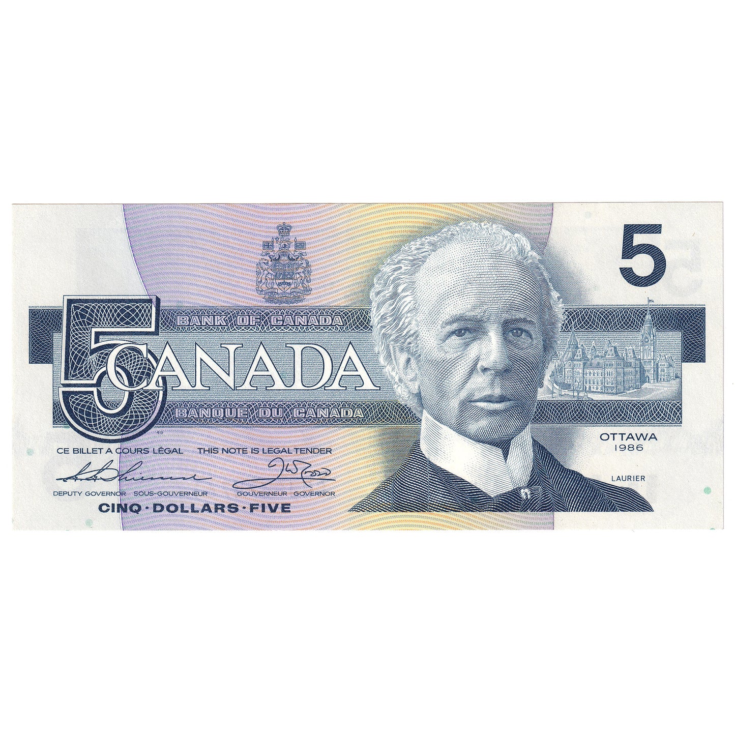 BC-56b 1986 Canada $5 Thiessen-Crow, GNJ, Choice Uncirculated (CUNC63)