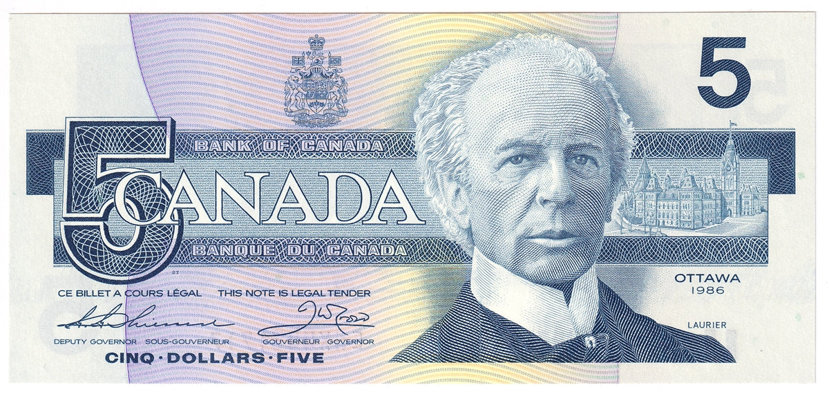 BC-56bA 1986 Canada $5 Thiessen-Crow, ENX, Choice Uncirculated (CUNC63)