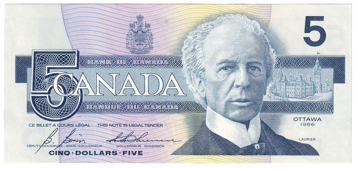 BC-56c 1986 Canada $5 Bonin-Thiessen, GOI, AU-UNC
