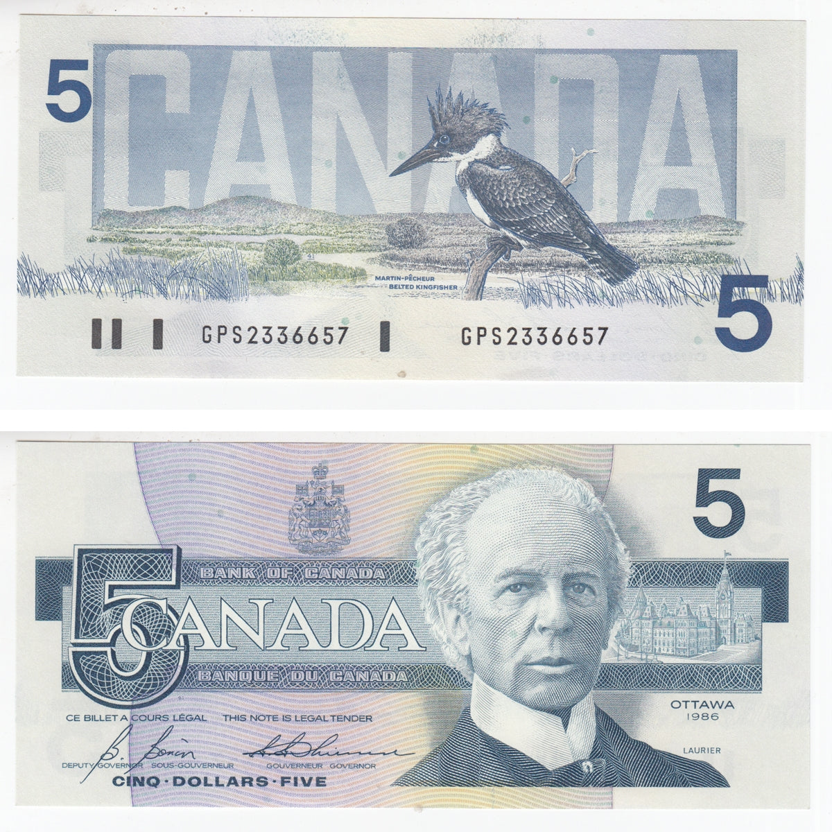 BC-56c 1986 Canada $5 Bonin-Thiessen, GPS, UNC