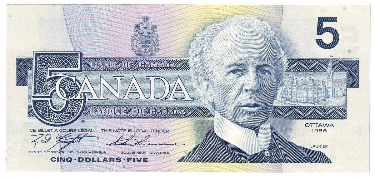 BC-56d 1986 Canada $5 Knight-Thiessen, ANJ, CUNC