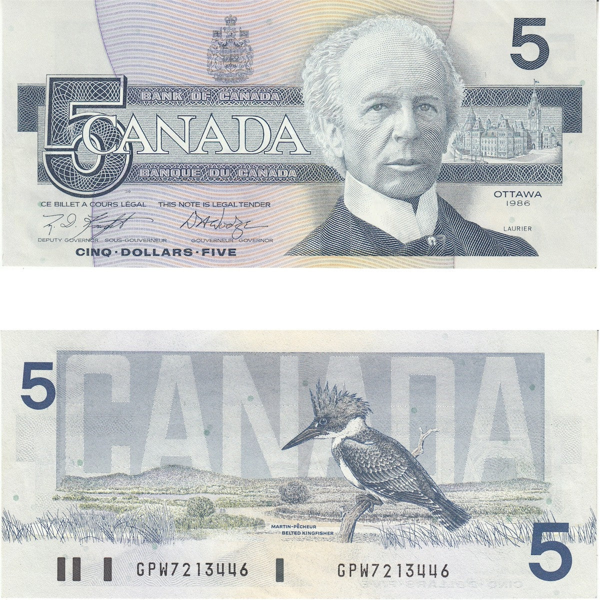 BC-56e 1986 Canada $5 Knight-Dodge, GPW, AU-UNC (AU55)