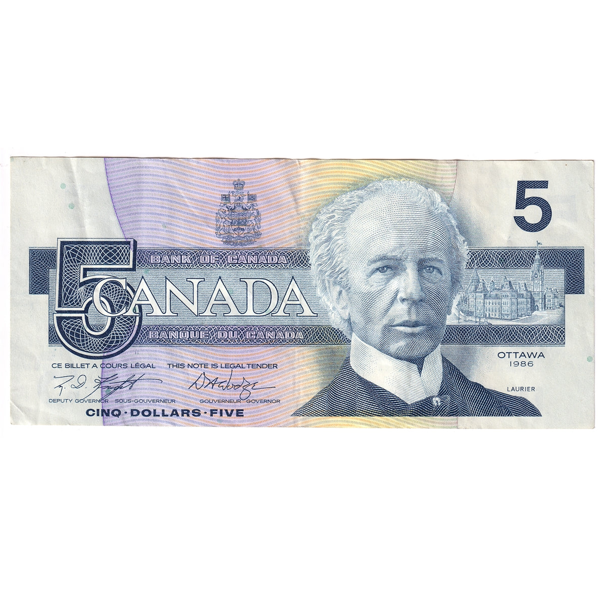BC-56e 1986 Canada $5 Knight-Dodge, GPW, CIRC
