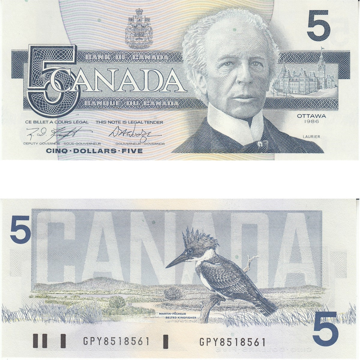 BC-56e 1986 Canada $5 Knight-Dodge, GPY, CUNC